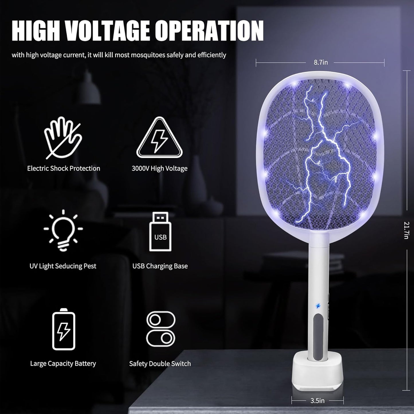 Electric Mosquito Killer Racket 2-in-1 | LED Bug Zapper