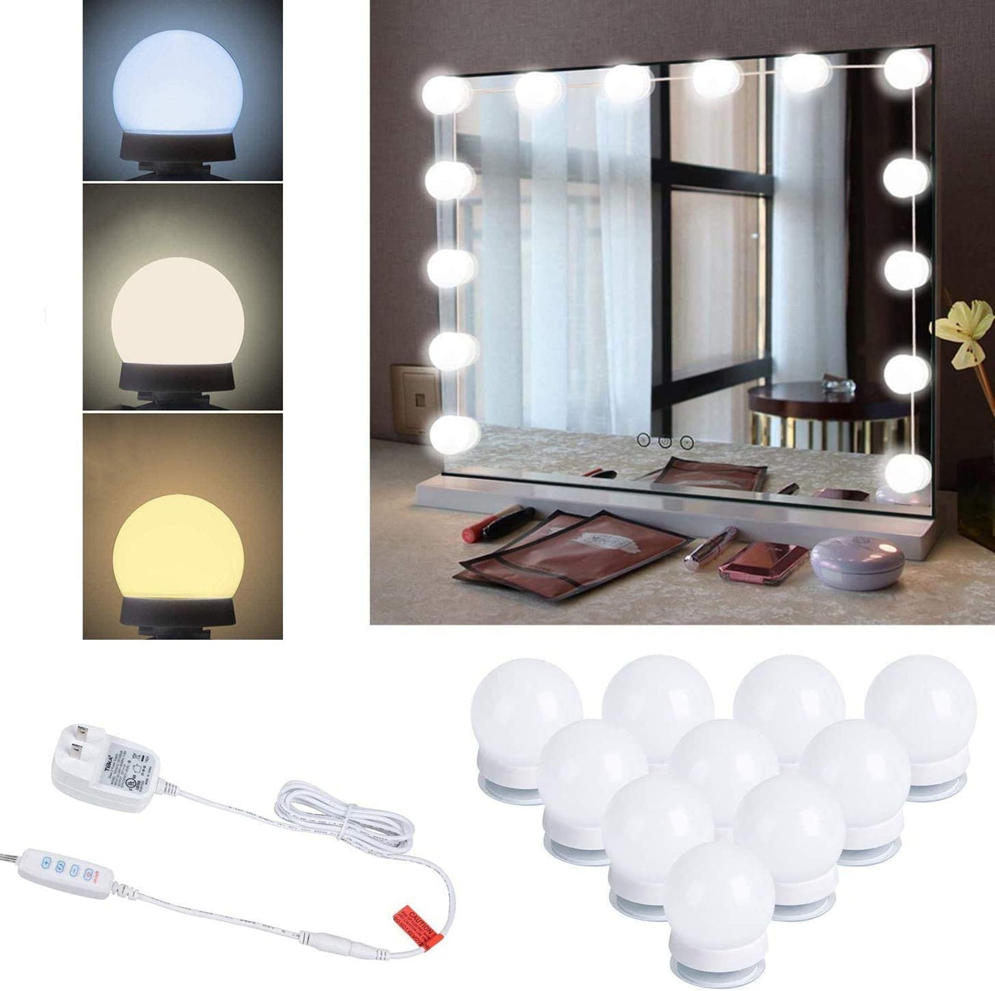 10-Bulb Vanity Light | USB Makeup Mirror LED Strip